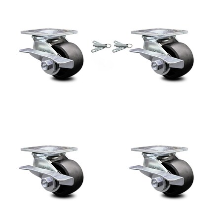 Service Caster 3.25 Inch Glass Filled Nylon Caster Set Roller Bearings 4 Brake 2 Swivel Lock SCC-30CS3420-GFNR-SLB-BSL-2-SLB-2